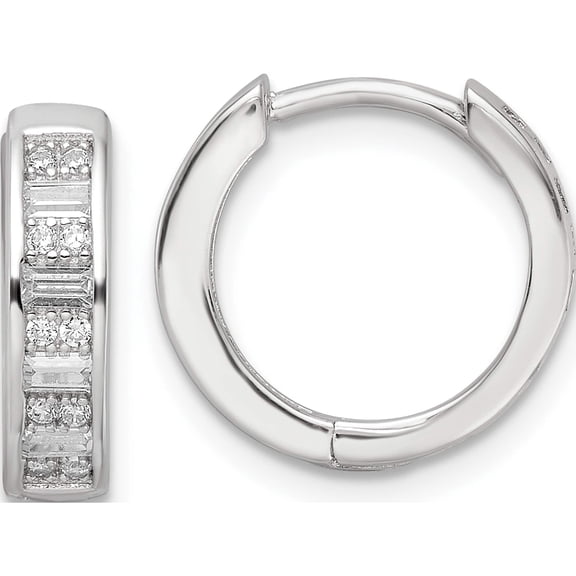 Sterling Silver Polished Rhodium-Plated Cz Hinged Hoop Earrings (14.5 X 14.7) Made In China qe16298