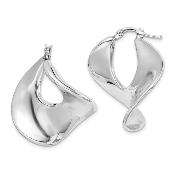 Sterling Silver Polished Rhodium Plated Twisted Square Hoop Earrings