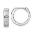 thumbnail image 1 of Finest Gold Sterling Silver Polished Rhodium-Plated CZ Hinged Hoop Earrings, 1 of 3