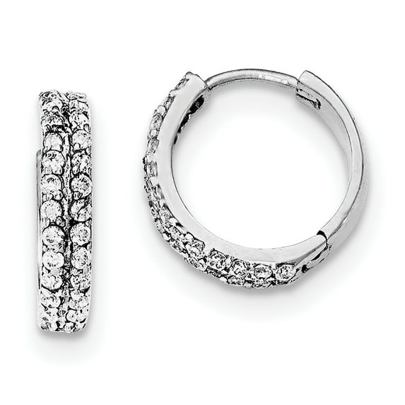 Sterling Silver Polished Rhodium-plated Hinged Hoop Earrings