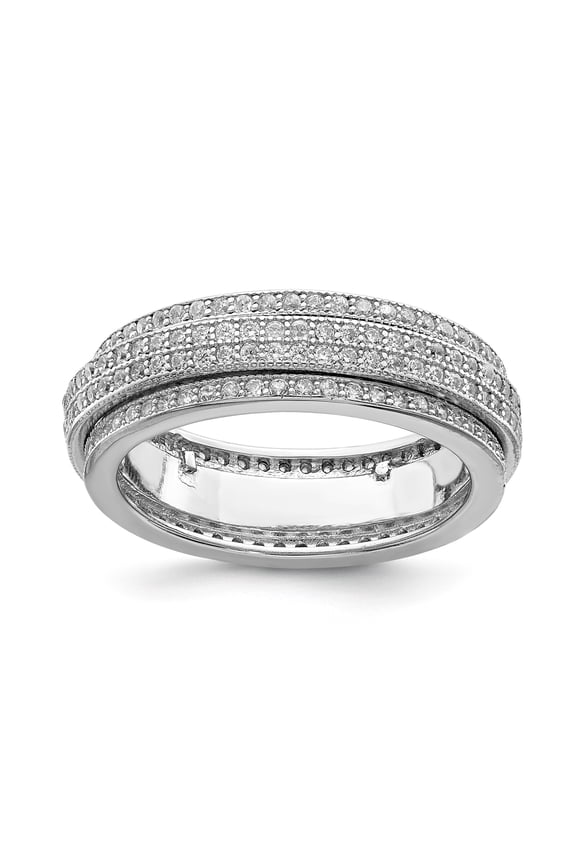 Sterling Silver Polished Rhodium-plated Pav Eternity Motion Ring - Size 7