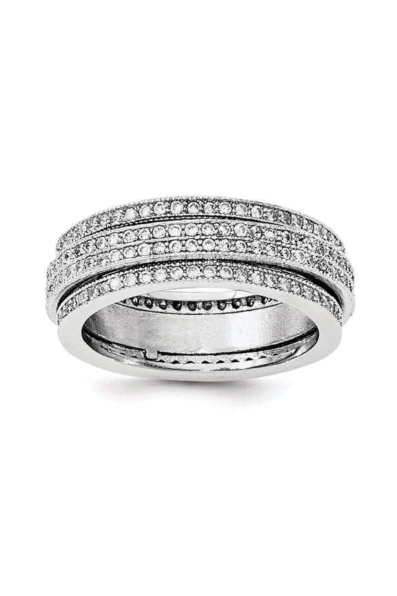 Sterling Silver Polished Rhodium-plated Pavâ€š Eternity Motion Ring