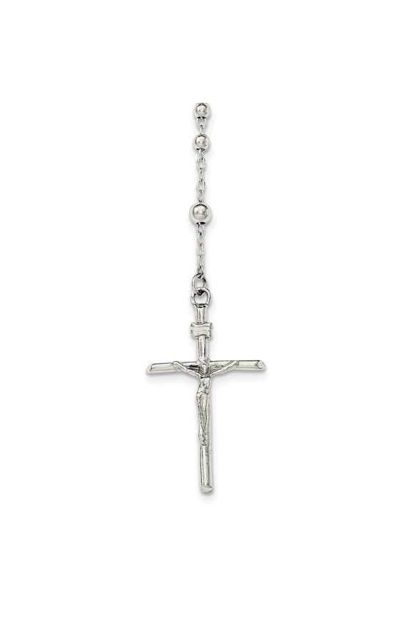 Sterling Silver Polished Rosary Necklace - 16 Inch