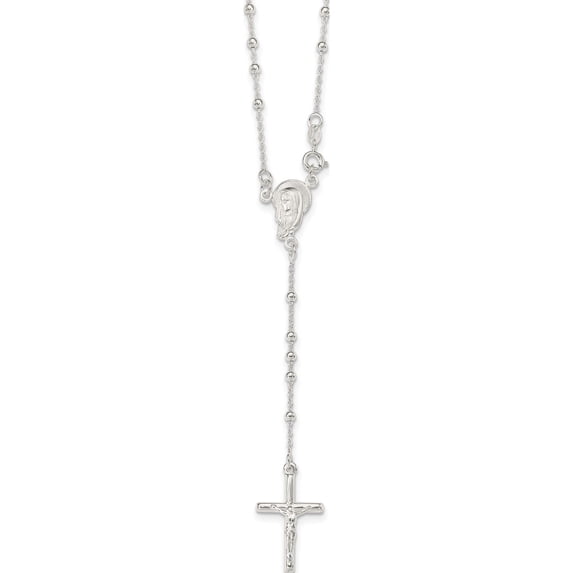 Sterling Silver Polished Rosary Necklace Made In Italy qh2393-18