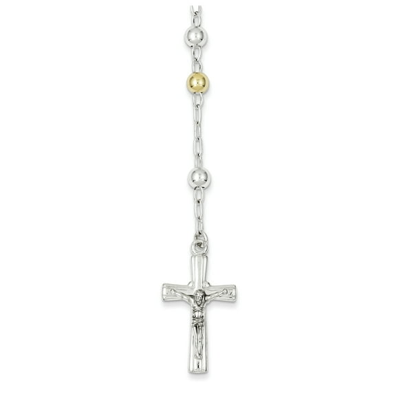 Sterling Silver Polished Rosary Tri-color Beads Necklace
