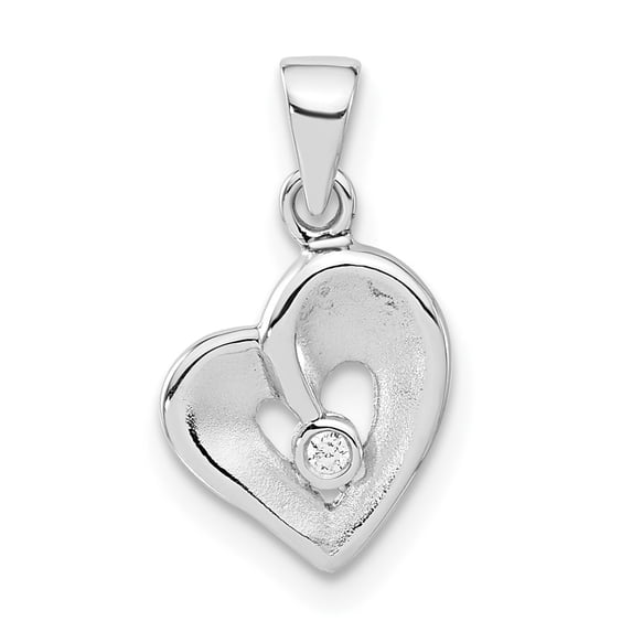 Sterling Silver Polished & Satin CZ Open Heart Pendant Charm