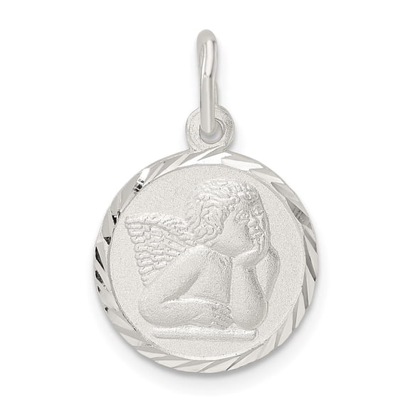 Finest Gold Sterling Silver Polished Satin & D&C Cherub Circle Charm