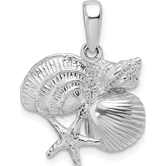 Jewelry by Sweet Pea De-Ani Sterling Silver Rhodium-Plated Polished Shell Cluster Pendant