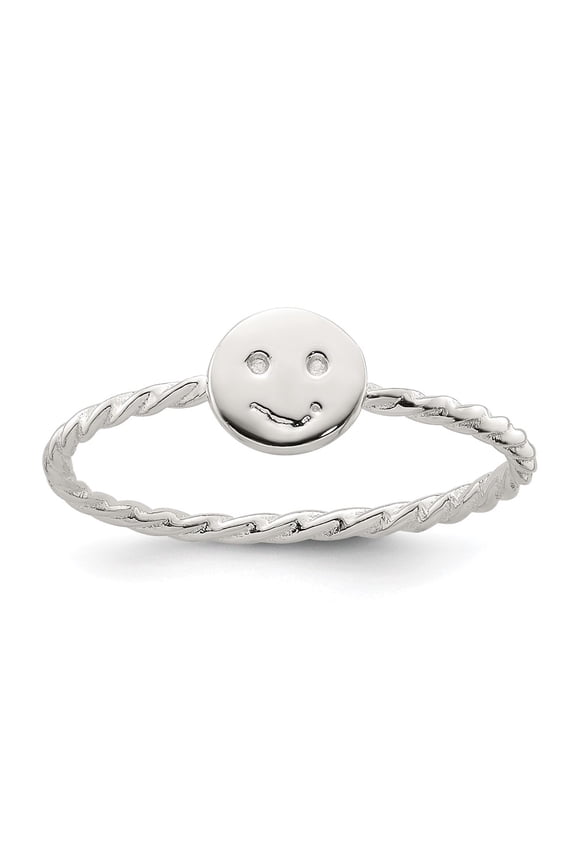 Sterling Silver Polished Smiley Face Twisted Ring