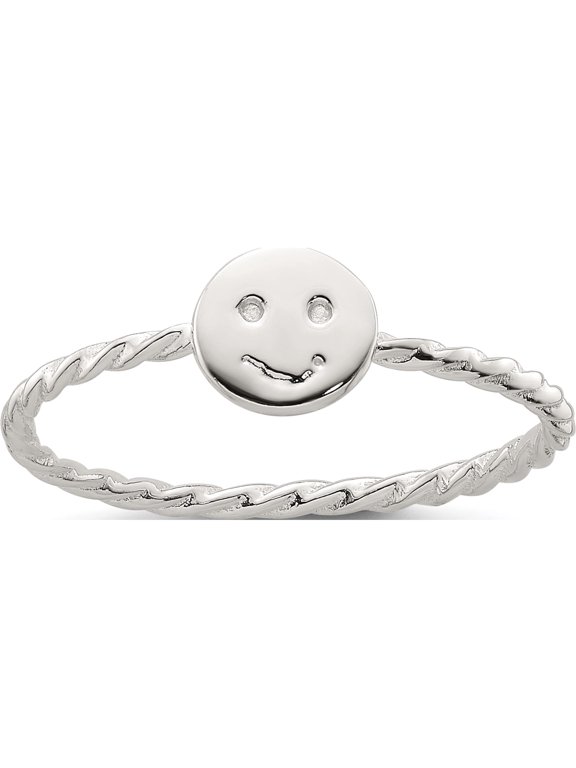 Sterling Silver Polished Smiley Face Twisted Ring