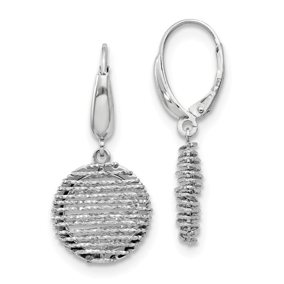 Sterling Silver Polished Sparkle-Cut Open Center Dangle Leverback Earrings - Measures 33x15mm Wide