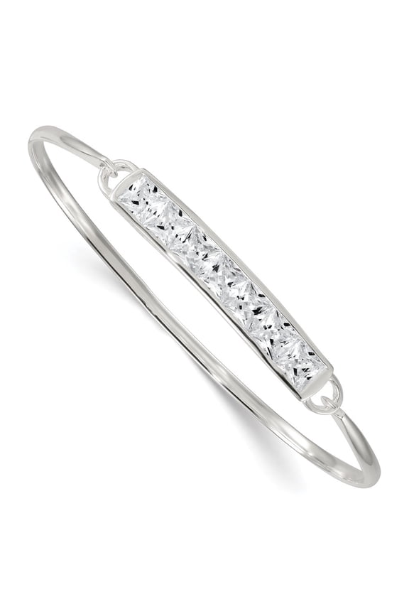Sterling Silver Polished Square CZ Bar Bangle