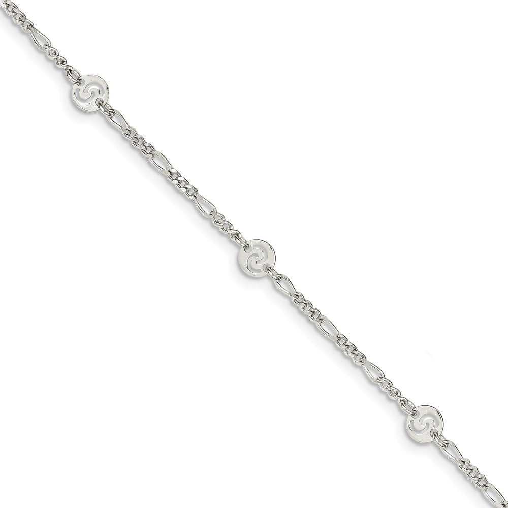Sterling Silver Polished Swirl Disc With 1inch Ext. Anklet - 3.1 Grams - 9 Inch - Measures 6mm Wide