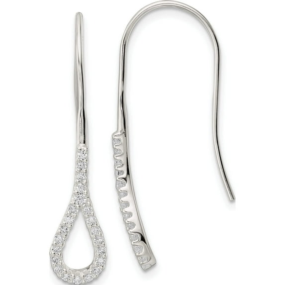 Sterling Silver Polished Teardrop Cz Dangle Earrings (34.7 X 7.2) Made In Thailand qe16224