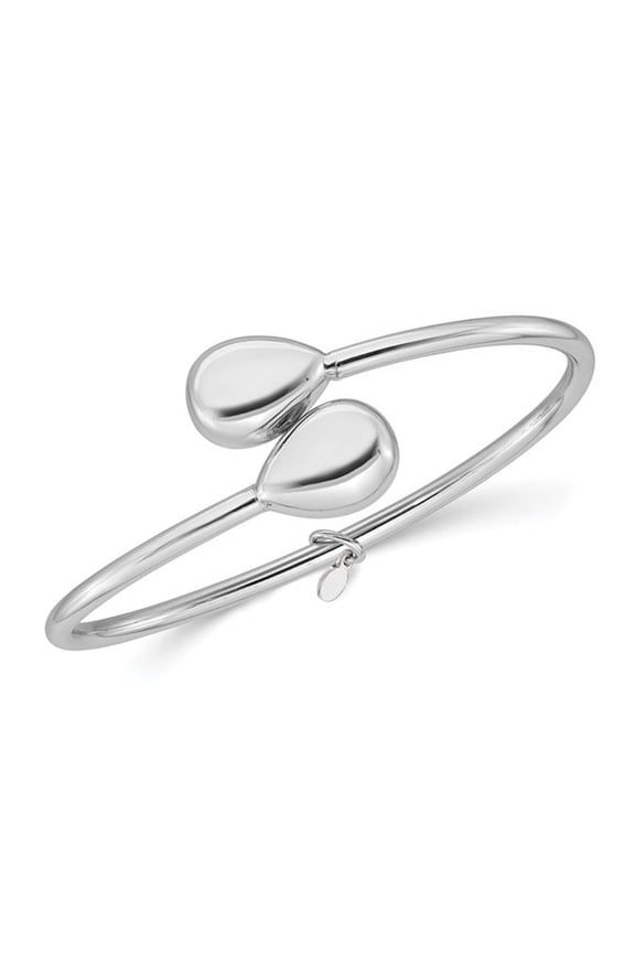 Gem & Harmony Sterling Silver Polished Teardrop Flexible Bypass Bangle Bracelet for Women