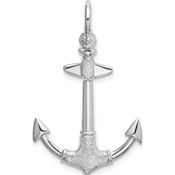 Sterling Silver Polished/Textured 3D Anchor Pendant(Length 33.84) - Jbsp