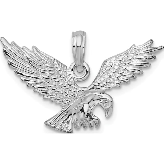 Sterling Silver Polished Textured 3D Landing Eagle Pendant - Jbsp