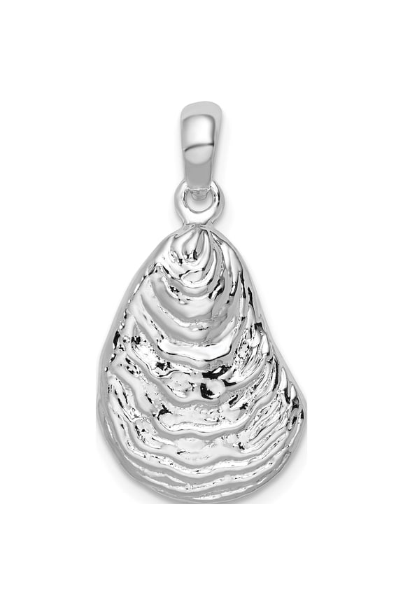De-Ani Sterling Silver Rhodium-Plated Polished and Textured 3D Oyster Shell Pendant