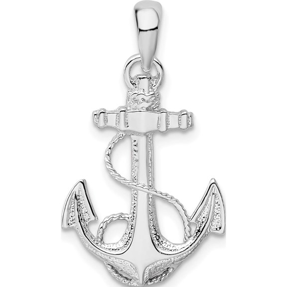 Jewelry by Sweet Pea De-Ani Sterling Silver Rhodium-Plated Polished and Textured Anchor with Rope Pendant