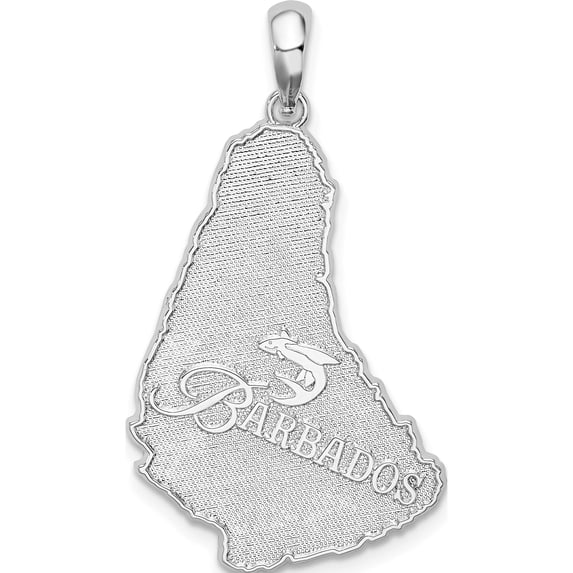 Sterling Silver Polished/Textured Barbados Map Pendant(Length 35.2) - Jbsp