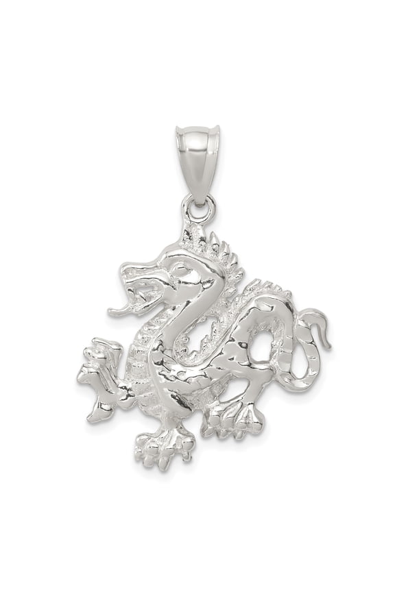 Sterling Silver Polished & Textured Chinese Dragon Pendant QC8963