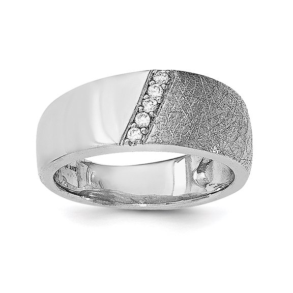 Sterling Silver Polished & Textured Cubic Zirconia Ring