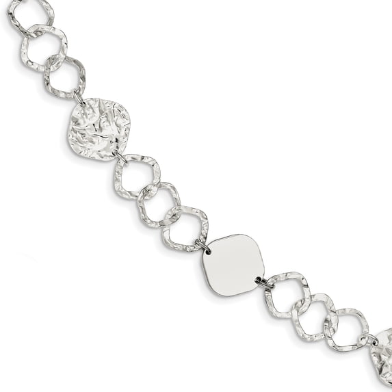 Sterling Silver Polished & Textured Fancy Link Bracelet