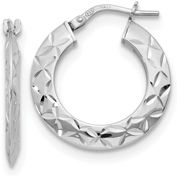 Sterling Silver Polished & Textured Hoop Earrings - 24mm- Made In Italy