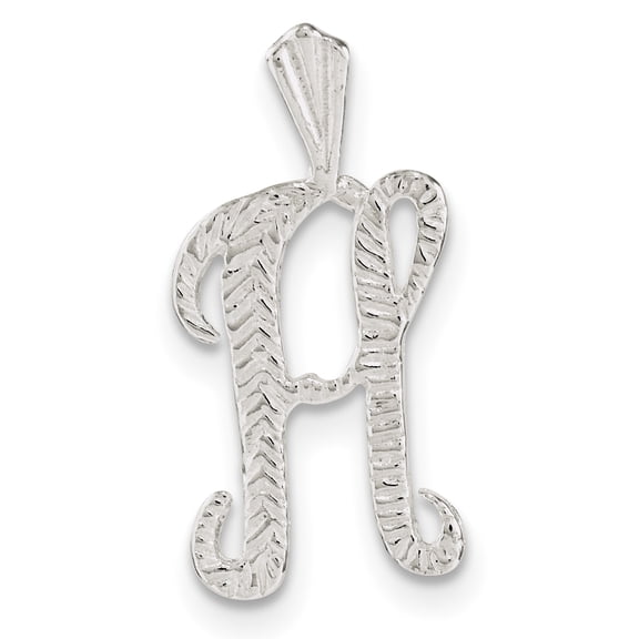 Silver Polished Textured Letter H Charm Pendant