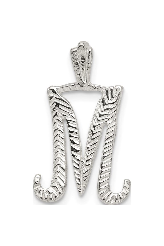 Sterling Silver Polished Textured Letter M Initial Chain Slide Material Primary - Captivating Fashionable Elegant Perfect for adding elegance to any outfit