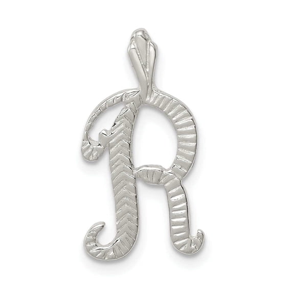 Silver Polished Textured Letter R Charm Pendant