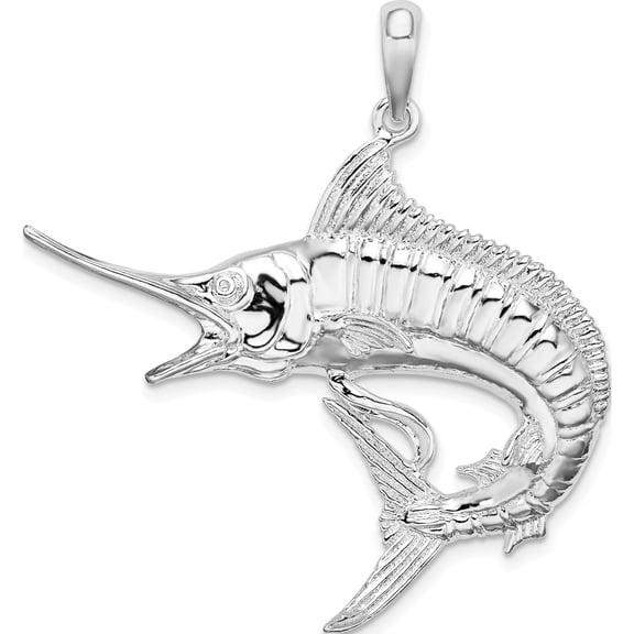 Jewelry by Sweet Pea De-Ani Sterling Silver Rhodium-Plated Polished and Textured Marlin Fish Pendant