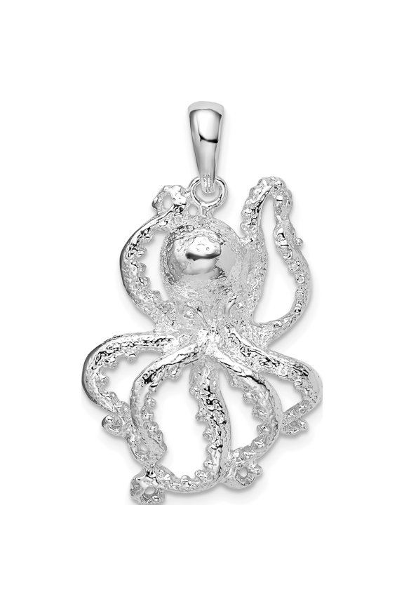 De-Ani Sterling Silver Rhodium-Plated Polished Textured Octopus Pendant