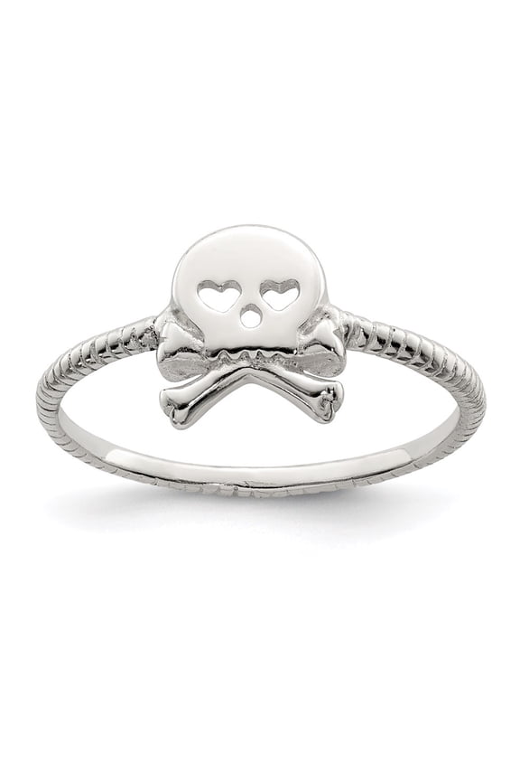 Sterling Silver Polished & Textured Skull & Crossbones Ring