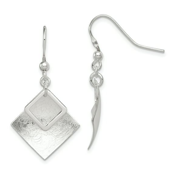 Sterling Silver Polished & Textured Square Shepherd Hook Earrings