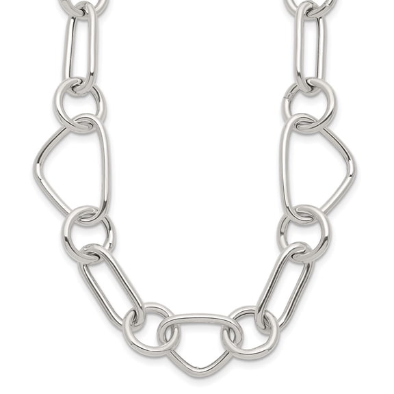 Sterling Silver Polished Triangle Round and Oval Link 17.5 inch Necklace