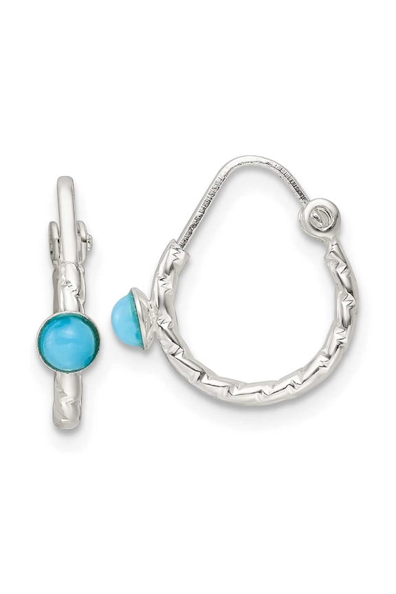 Finest Gold Sterling Silver Polished Turquoise Endless Hoop Earrings