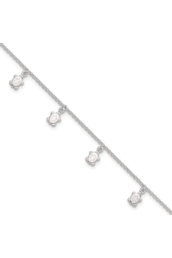 FJC Finejewelers Sterling Silver Polished Turtle W/ 1in Ext. Anklet