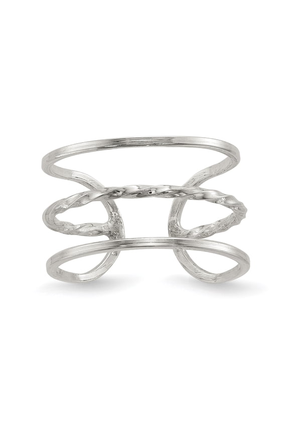 Sterling Silver Polished Twisted Bar Center Adjustable Cuff Ring QR6588
