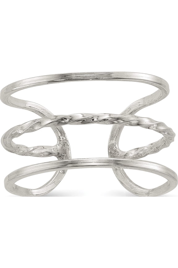 Sterling Silver Polished Twisted Bar Center Adjustable Cuff Ring (Size 7) Made In Thailand qr6588-7