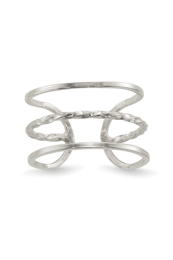 Sterling Silver Polished Twisted Bar Center Adjustable Cuff Ring - Size 7