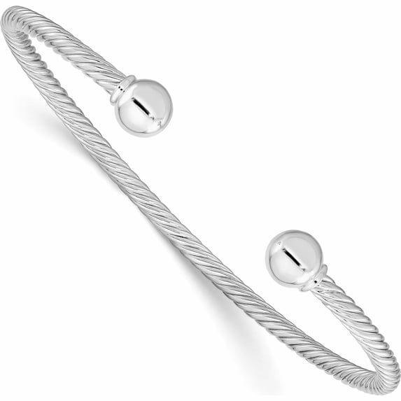 Sterling Silver Polished Twisted With 1 Thread Ball Cuff Bangle (7.5 X 7) Made In United States -Jewelry By Sweet Pea