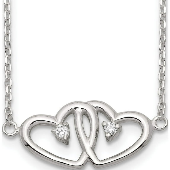 Sterling Silver Polished Two Hearts Cz Necklace Made In India qg3671-18