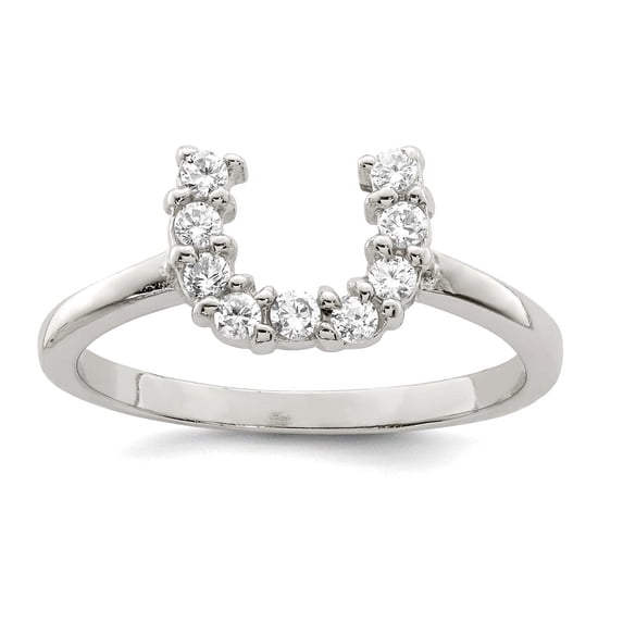 925 Sterling Silver Polished U Shaped Clear Cubic Zirconia Ring Size 8 2mm Wide Ring for Women
