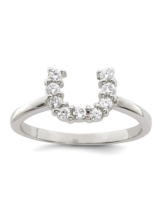 925 Sterling Silver Polished U Shaped Clear Cubic Zirconia Ring Size 8 2mm Wide Ring for Women