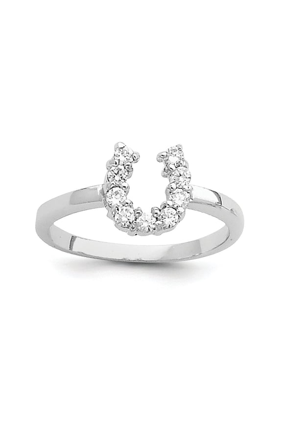 Sterling Silver Polished U Shaped Clear Cubic Zirconia Ring - Size 8 - Measures 2mm Wide