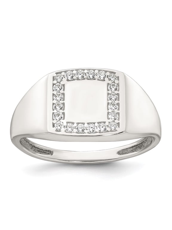 Sterling Silver Polished White CZ Square Border Size 11 Mens Signet Ring