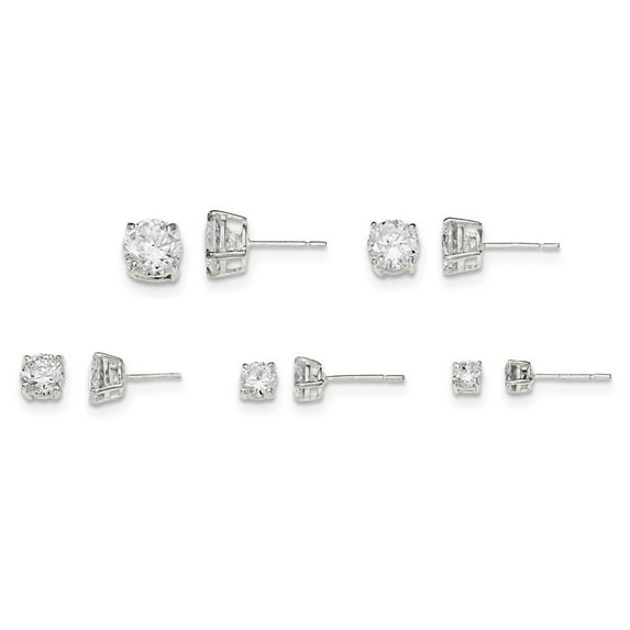 Sterling Silver Polished White Cubic Zirconia Post Set Earrings - Measures 8x8mm Wide