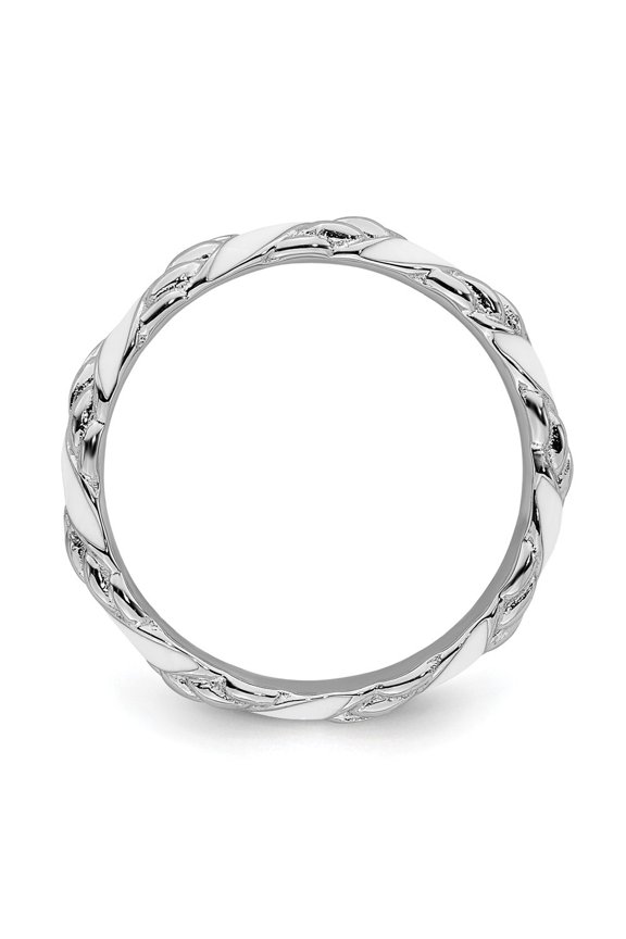 Sterling Silver Polished White Enameled Ring