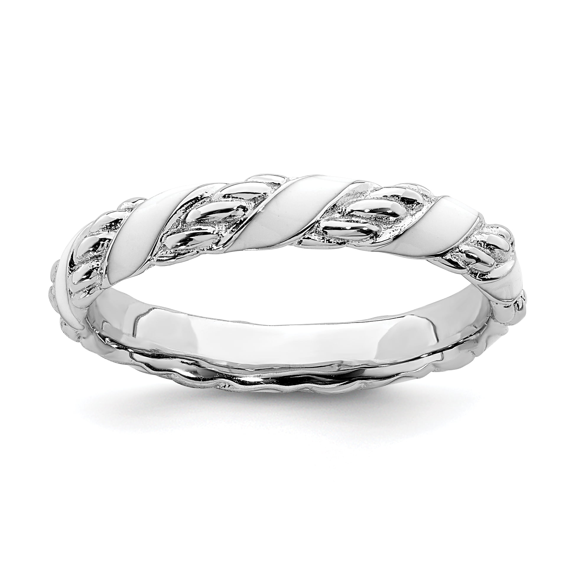Sterling Silver Polished White Enameled Ring